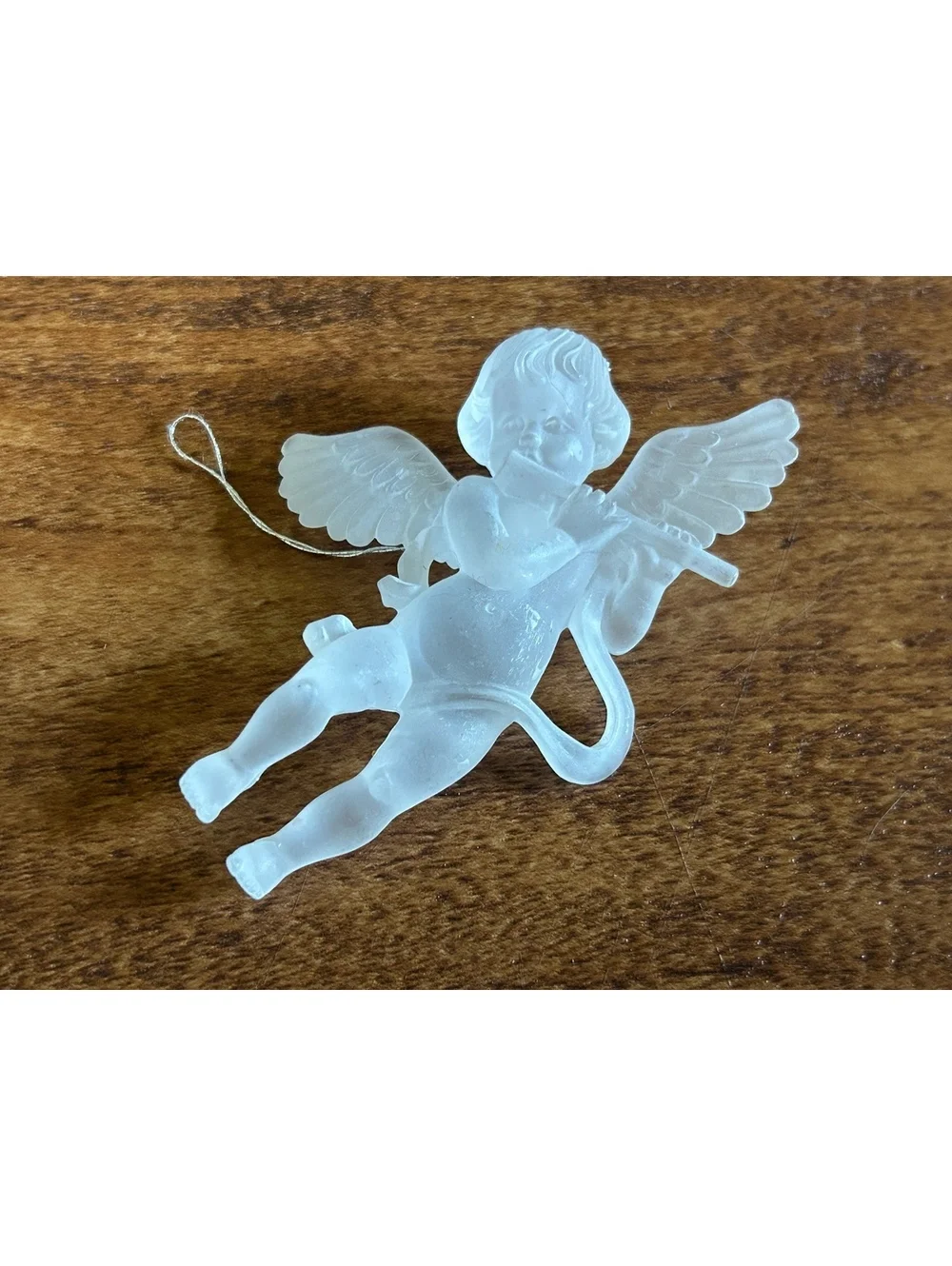 Pair of Frosted Glass Cherub Ornaments with Musical Instruments